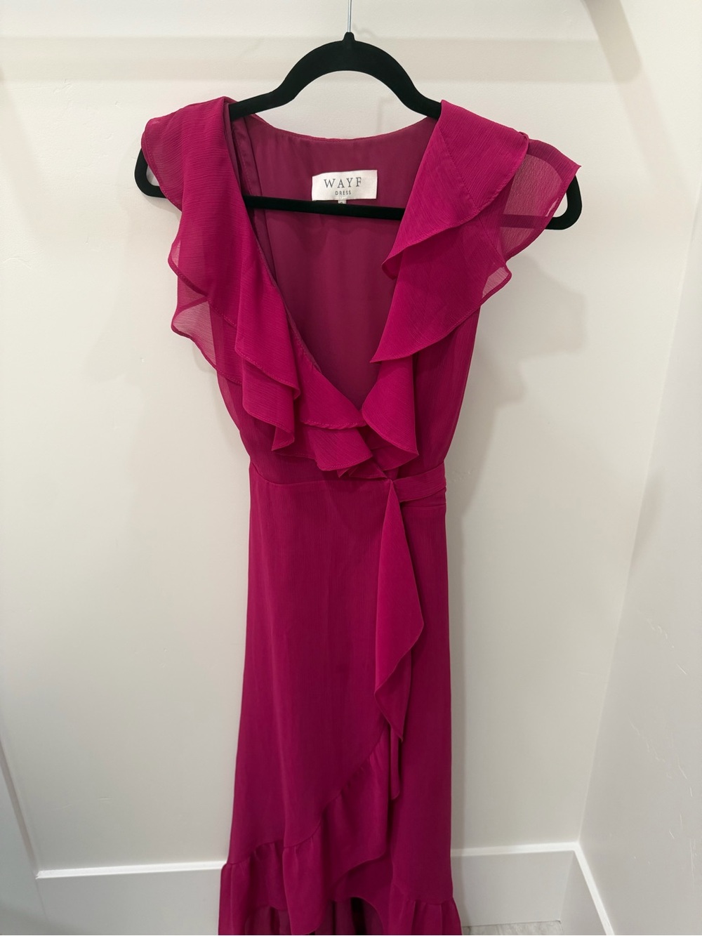 WAYF Fuchsia Ruffle Wrap Maxi Dress Size Small S